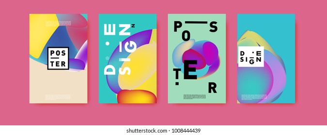 Colorful abstract liquid and fluid poster and cover design. Minimal geometric pattern gradients backgrounds. Eps10 vector.
