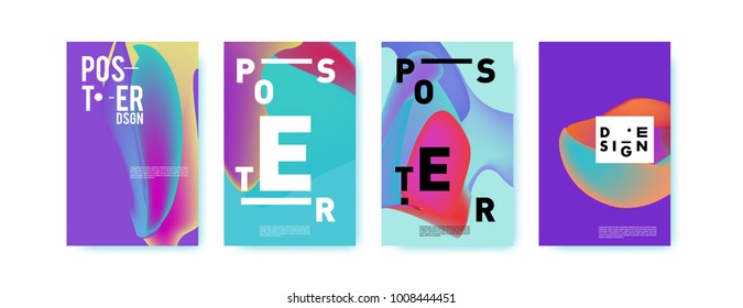 Colorful abstract liquid and fluid poster and cover design. Minimal geometric pattern gradients backgrounds. Eps10 vector.