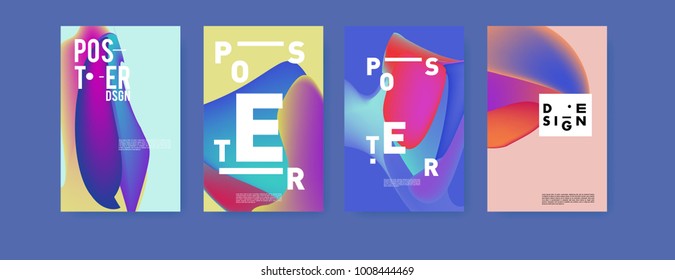 Colorful abstract liquid and fluid poster and cover design. Minimal geometric pattern gradients backgrounds. Eps10 vector.
