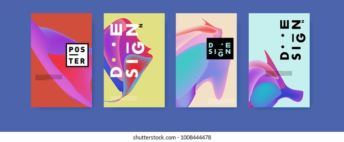 Colorful abstract liquid and fluid poster and cover design. Minimal geometric pattern gradients backgrounds. Eps10 vector.