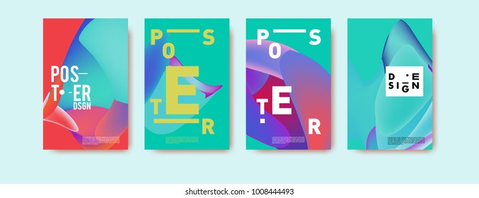 Colorful abstract liquid and fluid poster and cover design. Minimal geometric pattern gradients backgrounds. Eps10 vector.