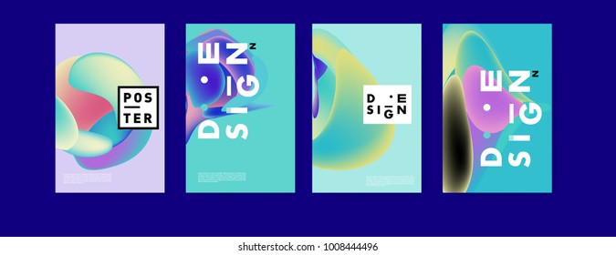 Colorful abstract liquid and fluid poster and cover design. Minimal geometric pattern gradients backgrounds. Eps10 vector.