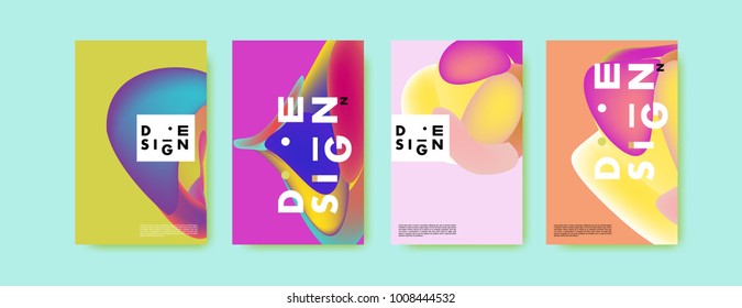 Colorful abstract liquid and fluid poster and cover design. Minimal geometric pattern gradients backgrounds. Eps10 vector.