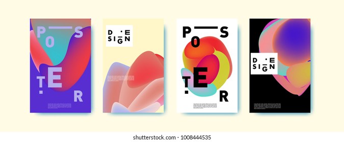 Colorful abstract liquid and fluid poster and cover design. Minimal geometric pattern gradients backgrounds. Eps10 vector.