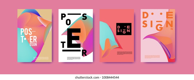 Colorful abstract liquid and fluid poster and cover design. Minimal geometric pattern gradients backgrounds. Eps10 vector.