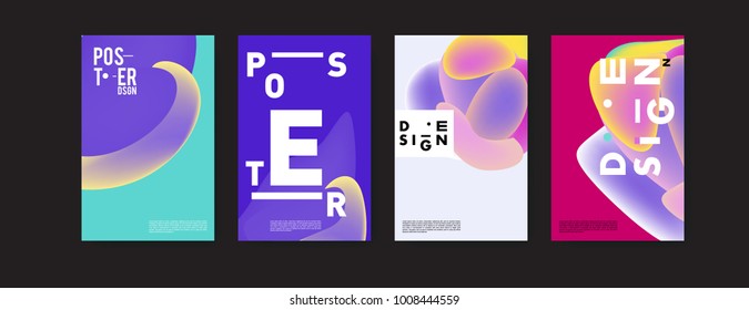 Colorful abstract liquid and fluid poster and cover design. Minimal geometric pattern gradients backgrounds. Eps10 vector.