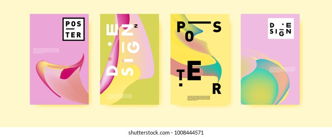 Colorful abstract liquid and fluid poster and cover design. Minimal geometric pattern gradients backgrounds. Eps10 vector.