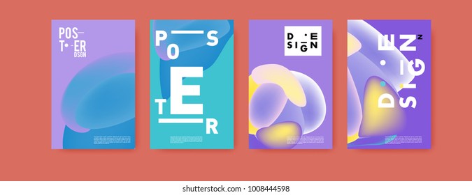 Colorful abstract liquid and fluid poster and cover design. Minimal geometric pattern gradients backgrounds. Eps10 vector.