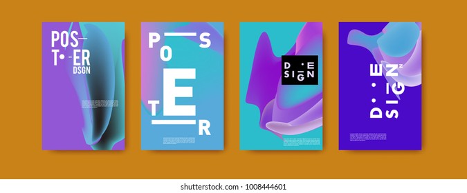 Colorful abstract liquid and fluid poster and cover design. Minimal geometric pattern gradients backgrounds. Eps10 vector.