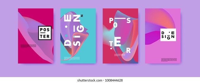 Colorful abstract liquid and fluid poster and cover design. Minimal geometric pattern gradients backgrounds. Eps10 vector.