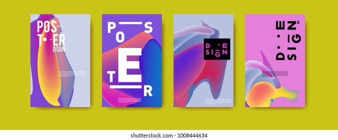 Colorful abstract liquid and fluid poster and cover design. Minimal geometric pattern gradients backgrounds. Eps10 vector.