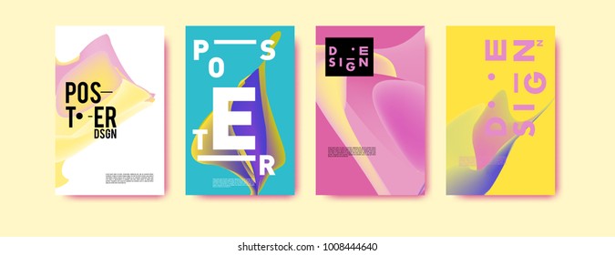 Colorful abstract liquid and fluid poster and cover design. Minimal geometric pattern gradients backgrounds. Eps10 vector.