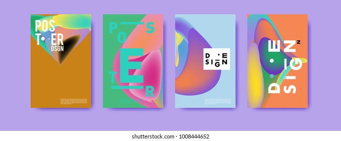 Colorful abstract liquid and fluid poster and cover design. Minimal geometric pattern gradients backgrounds. Eps10 vector.