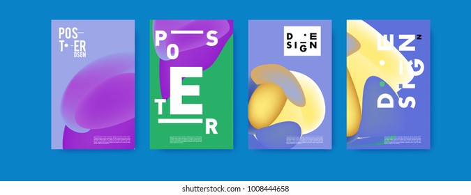 Colorful abstract liquid and fluid poster and cover design. Minimal geometric pattern gradients backgrounds. Eps10 vector.