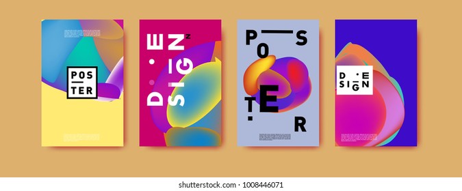 Colorful abstract liquid and fluid poster and cover design. Minimal geometric pattern gradients backgrounds. Eps10 vector.