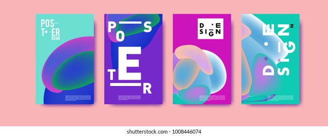 Colorful abstract liquid and fluid poster and cover design. Minimal geometric pattern gradients backgrounds. Eps10 vector.
