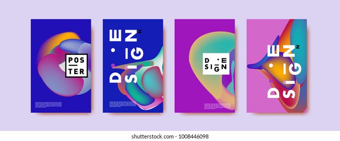 Colorful abstract liquid and fluid poster and cover design. Minimal geometric pattern gradients backgrounds. Eps10 vector.