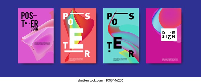 Colorful abstract liquid and fluid poster and cover design. Minimal geometric pattern gradients backgrounds. Eps10 vector.