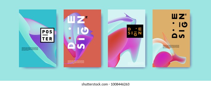Colorful abstract liquid and fluid poster and cover design. Minimal geometric pattern gradients backgrounds. Eps10 vector.