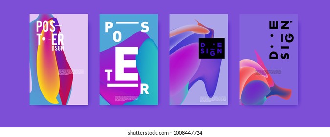 Colorful abstract liquid and fluid poster and cover design. Minimal geometric pattern gradients backgrounds. Eps10 vector.
