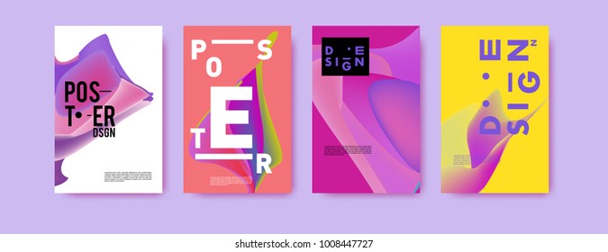 Colorful abstract liquid and fluid poster and cover design. Minimal geometric pattern gradients backgrounds. Eps10 vector.
