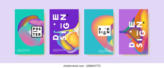 Colorful abstract liquid and fluid poster and cover design. Minimal geometric pattern gradients backgrounds. Eps10 vector.
