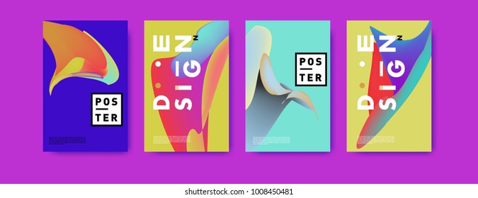 Colorful abstract liquid and fluid poster and cover design. Minimal geometric pattern gradients backgrounds. Eps10 vector.