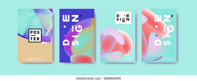 Colorful abstract liquid and fluid poster and cover design. Minimal geometric pattern gradients backgrounds. Eps10 vector.