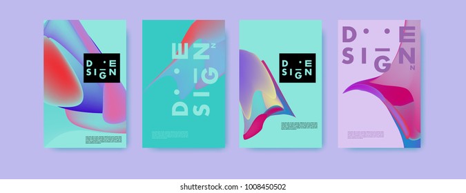 Colorful abstract liquid and fluid poster and cover design. Minimal geometric pattern gradients backgrounds. Eps10 vector.