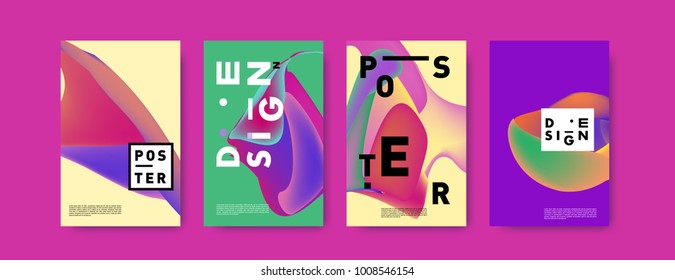 Colorful abstract liquid and fluid poster and cover design. Minimal geometric pattern gradients backgrounds. Eps10 vector.