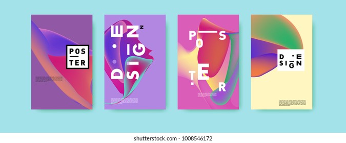 Colorful abstract liquid and fluid poster and cover design. Minimal geometric pattern gradients backgrounds. Eps10 vector.