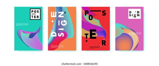 Colorful abstract liquid and fluid poster and cover design. Minimal geometric pattern gradients backgrounds. Eps10 vector.