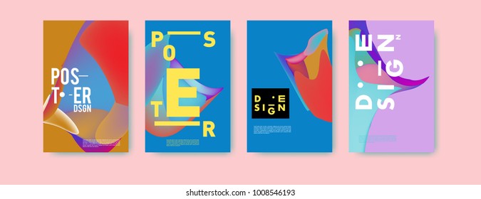 Colorful abstract liquid and fluid poster and cover design. Minimal geometric pattern gradients backgrounds. Eps10 vector.