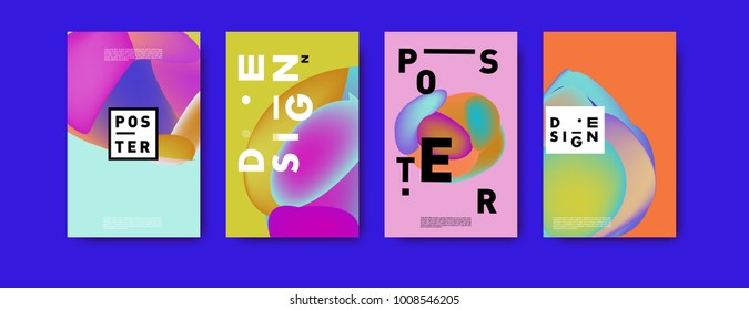 Colorful abstract liquid and fluid poster and cover design. Minimal geometric pattern gradients backgrounds. Eps10 vector.