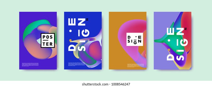 Colorful abstract liquid and fluid poster and cover design. Minimal geometric pattern gradients backgrounds. Eps10 vector.