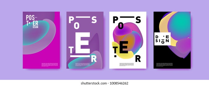 Colorful abstract liquid and fluid poster and cover design. Minimal geometric pattern gradients backgrounds. Eps10 vector.
