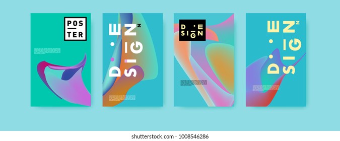 Colorful abstract liquid and fluid poster and cover design. Minimal geometric pattern gradients backgrounds. Eps10 vector.