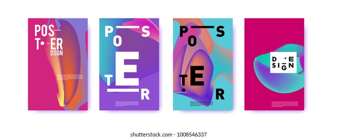 Colorful abstract liquid and fluid poster and cover design. Minimal geometric pattern gradients backgrounds. Eps10 vector.