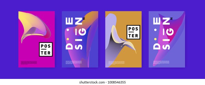 Colorful abstract liquid and fluid poster and cover design. Minimal geometric pattern gradients backgrounds. Eps10 vector.