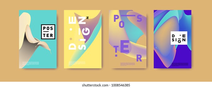 Colorful abstract liquid and fluid poster and cover design. Minimal geometric pattern gradients backgrounds. Eps10 vector.