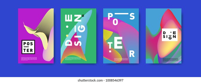 Colorful abstract liquid and fluid poster and cover design. Minimal geometric pattern gradients backgrounds. Eps10 vector.