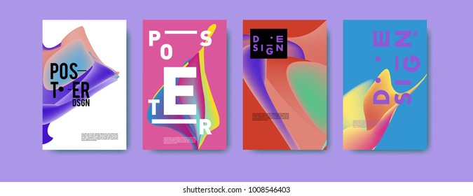 Colorful abstract liquid and fluid poster and cover design. Minimal geometric pattern gradients backgrounds. Eps10 vector.
