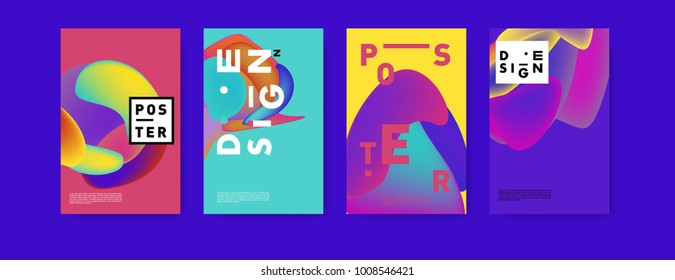 Colorful abstract liquid and fluid poster and cover design. Minimal geometric pattern gradients backgrounds. Eps10 vector.