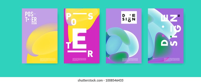 Colorful abstract liquid and fluid poster and cover design. Minimal geometric pattern gradients backgrounds. Eps10 vector.