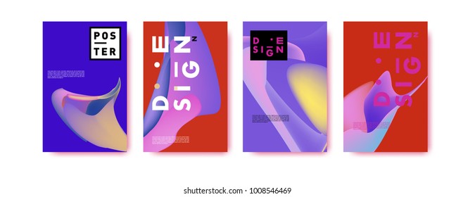 Colorful abstract liquid and fluid poster and cover design. Minimal geometric pattern gradients backgrounds. Eps10 vector.