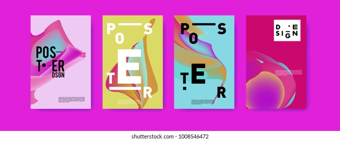 Colorful abstract liquid and fluid poster and cover design. Minimal geometric pattern gradients backgrounds. Eps10 vector.