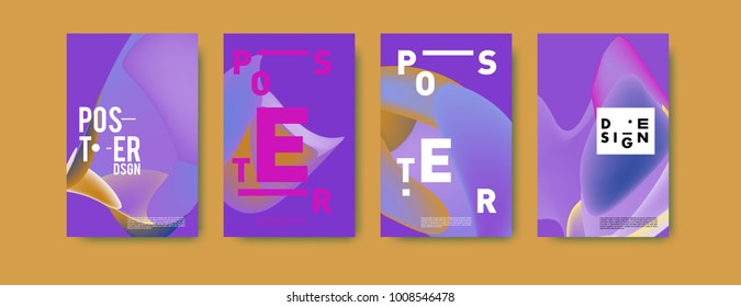 Colorful abstract liquid and fluid poster and cover design. Minimal geometric pattern gradients backgrounds. Eps10 vector.