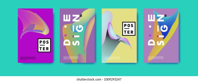 Colorful abstract liquid and fluid poster and cover design. Minimal geometric pattern gradients backgrounds. Eps10 vector.