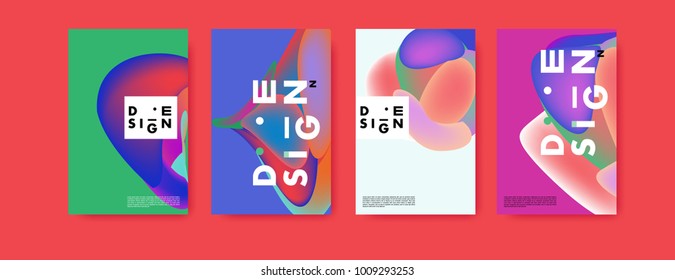 Colorful abstract liquid and fluid poster and cover design. Minimal geometric pattern gradients backgrounds. Eps10 vector.