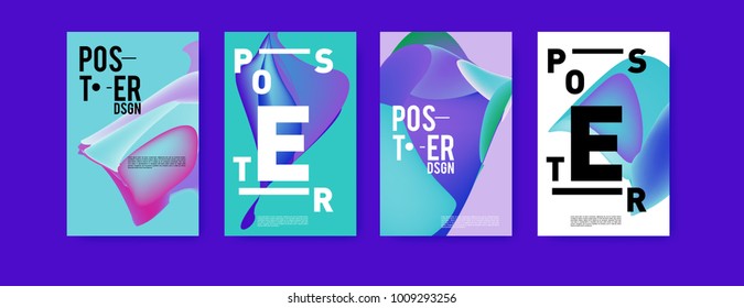 Colorful abstract liquid and fluid poster and cover design. Minimal geometric pattern gradients backgrounds. Eps10 vector.